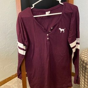 PINK Victorias’s Secret Burgundy Long Sleeve Button-Up Tee